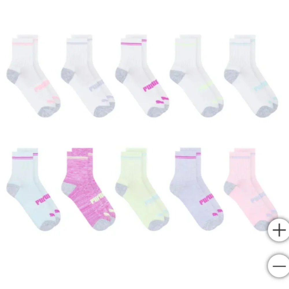 new!!! PUMA Kids' Boys Girls Low Crew Socks, 20-pair Pink Color Size Medium NWT!